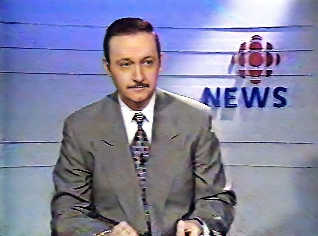 Karl Wells anchoring CBC TV newscast, 1990s.